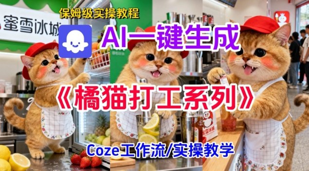 Coze扣子工作流一键生成胖橘猫打工短视频，保姆级实操搭建教学网创-网赚-电商-tk-出海-AI-抖音-快手-小红书-视频号-玩法-创业-小程序-公众号-私域-s粉网创智库