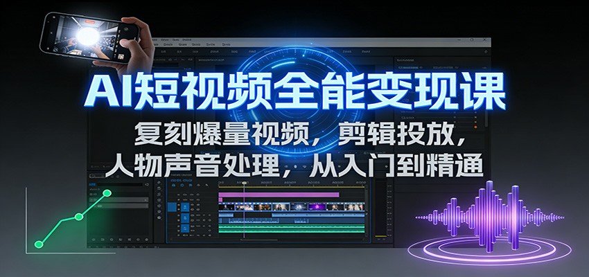 AI短视频全能变现课：复刻爆量视频，剪辑投放，人物声音处理，从入门到精通 - 网创智库网创-网赚-电商-tk-出海-AI-抖音-快手-小红书-视频号-玩法-创业-小程序-公众号-私域-s粉网创智库