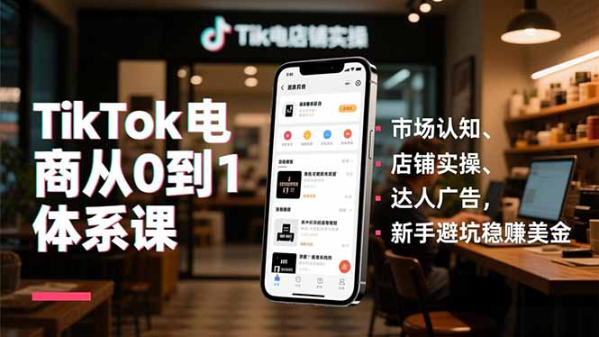 TikTok电商从0到1体系课，市场认知、店铺实操、达人广告，新手避坑稳赚美金网创-网赚-电商-tk-出海-AI-抖音-快手-小红书-视频号-玩法-创业-小程序-公众号-私域-s粉网创智库