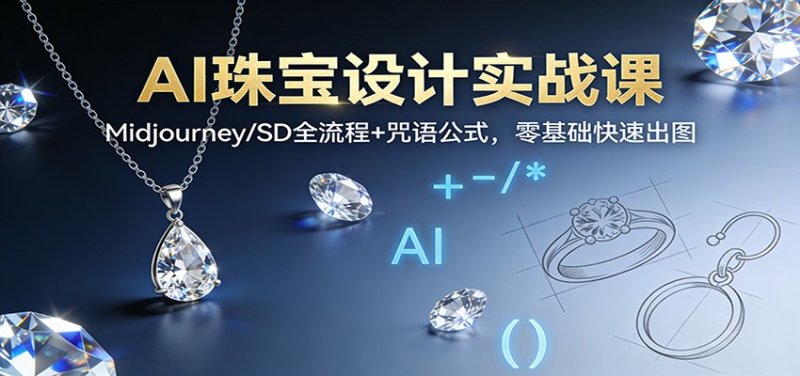 AI珠宝设计实战课：Midjourney/SD全流程+咒语公式，零基础快速出图网创-网赚-电商-tk-出海-AI-抖音-快手-小红书-视频号-玩法-创业-小程序-公众号-私域-s粉网创智库