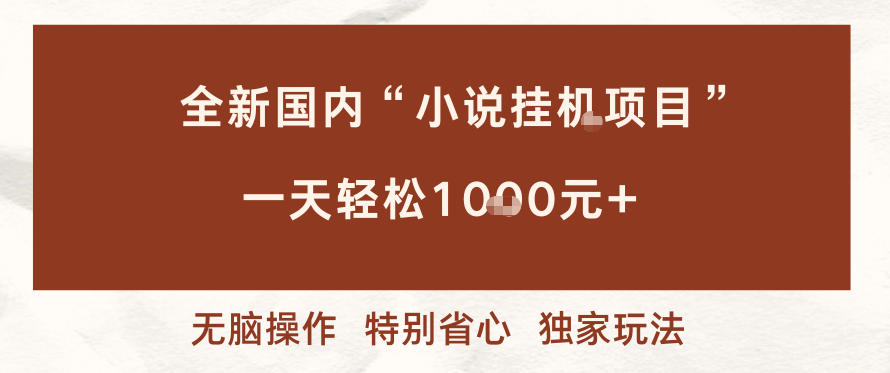 全新国内小说挂G项目，多窗口无脑跑，一天轻松1k+，特别省心【揭秘】 - 网创智库网创-网赚-电商-tk-出海-AI-抖音-快手-小红书-视频号-玩法-创业-小程序-公众号-私域-s粉网创智库