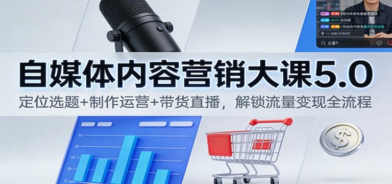 自媒体内容营销大课5.0：定位选题+制作运营+带货直播，解锁流量变现全流程网创-网赚-电商-tk-出海-AI-抖音-快手-小红书-视频号-玩法-创业-小程序-公众号-私域-s粉网创智库