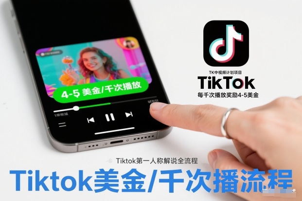TK中视频计划项目，Tiktok第一人称解说流程，每干次播放奖励4-5美金网创-网赚-电商-tk-出海-AI-抖音-快手-小红书-视频号-玩法-创业-小程序-公众号-私域-s粉网创智库