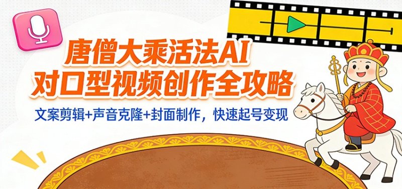 “大乘活法”AI对口型视频创作全攻略：文案剪辑+声音克隆+封面制作，快速起号变现网创-网赚-电商-tk-出海-AI-抖音-快手-小红书-视频号-玩法-创业-小程序-公众号-私域-s粉网创智库