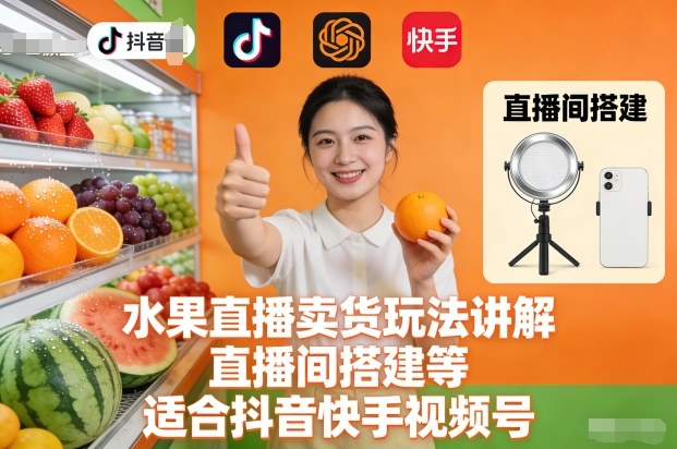 水果直播卖货玩法讲解、直播间搭建等，适合抖音快手视频号网创-网赚-电商-tk-出海-AI-抖音-快手-小红书-视频号-玩法-创业-小程序-公众号-私域-s粉网创智库