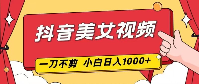 抖音美女视频，一刀不剪，两分钟一条视频，小白轻松上手，日入1000网创-网赚-电商-tk-出海-AI-抖音-快手-小红书-视频号-玩法-创业-小程序-公众号-私域-s粉网创智库