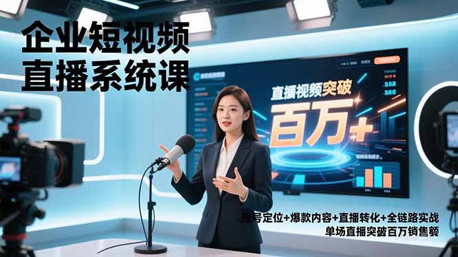 企业短视频直播系统课，账号定位+爆款内容+直播转化+全链路实战，单场直播突破百万销售额网创-网赚-电商-tk-出海-AI-抖音-快手-小红书-视频号-玩法-创业-小程序-公众号-私域-s粉网创智库