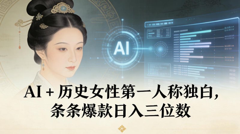 AI+历史女性第一人称独白，条条爆款日入三位数网创-网赚-电商-tk-出海-AI-抖音-快手-小红书-视频号-玩法-创业-小程序-公众号-私域-s粉网创智库