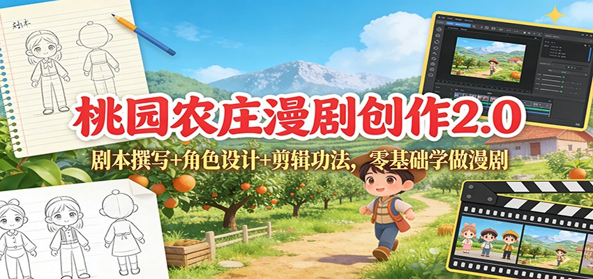 桃园农庄漫剧创作2.0：剧本撰写+角色设计+剪辑功法，零基础学做漫剧 - 网创智库网创-网赚-电商-tk-出海-AI-抖音-快手-小红书-视频号-玩法-创业-小程序-公众号-私域-s粉网创智库