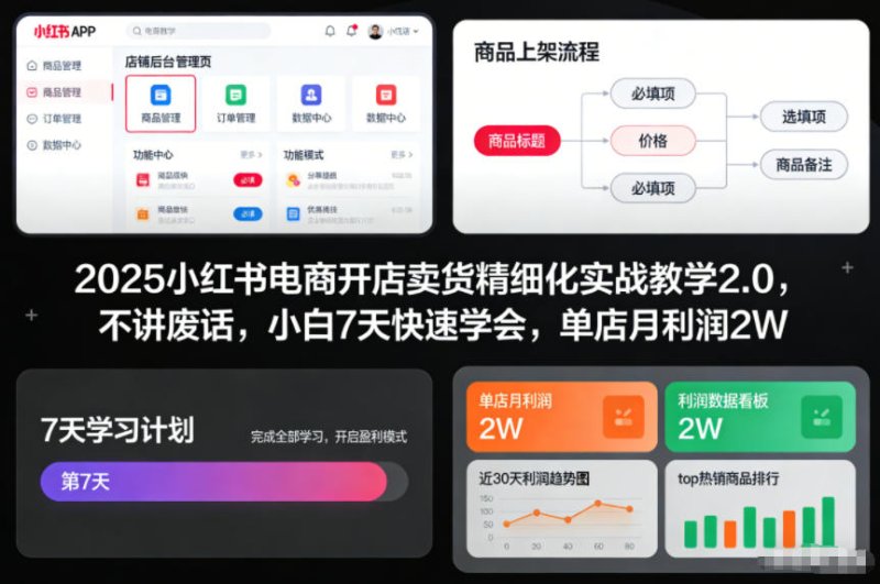 2025小红书电商开店卖货精细化实战教学2.0，不讲废话，小白7天快速学会，单店月利润2W网创-网赚-电商-tk-出海-AI-抖音-快手-小红书-视频号-玩法-创业-小程序-公众号-私域-s粉网创智库
