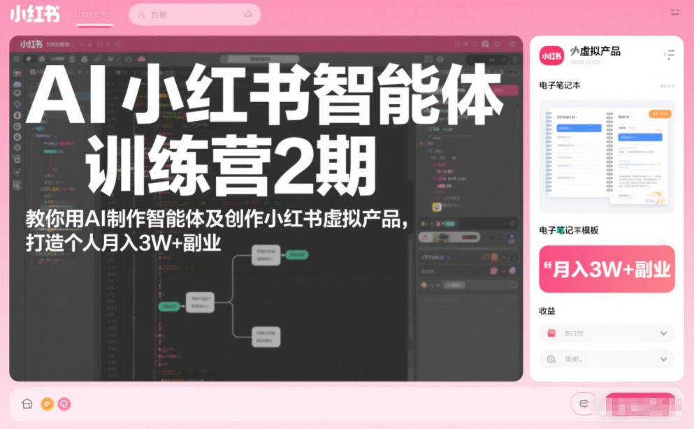 AI小红书智能体训练营2期，教你用AI制作智能体及创作小红书虚拟产品，打造个人月入3W+副业 - 网创智库网创-网赚-电商-tk-出海-AI-抖音-快手-小红书-视频号-玩法-创业-小程序-公众号-私域-s粉网创智库
