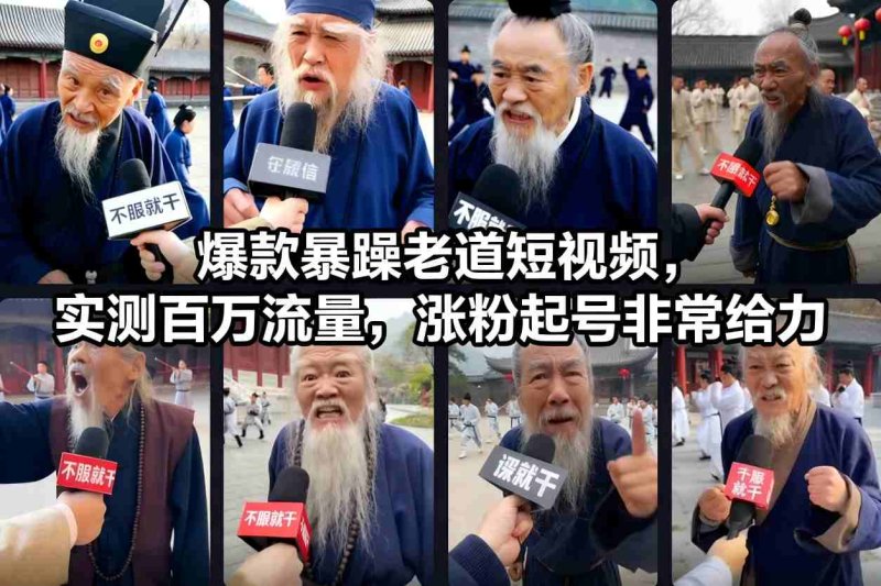 爆款暴躁老道短视频，实测百万流量，涨粉起号非常给力网创-网赚-电商-tk-出海-AI-抖音-快手-小红书-视频号-玩法-创业-小程序-公众号-私域-s粉网创智库