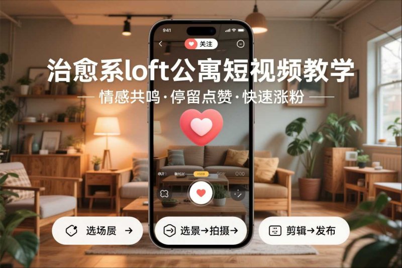 治愈系loft公寓短视频制作教学，情感共鸣引停留点赞关注，快速起号涨粉网创-网赚-电商-tk-出海-AI-抖音-快手-小红书-视频号-玩法-创业-小程序-公众号-私域-s粉网创智库