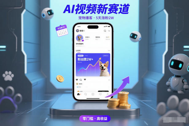 AI视频新赛道，宠物播客仅注册5天涨粉2W，收益非常可观网创-网赚-电商-tk-出海-AI-抖音-快手-小红书-视频号-玩法-创业-小程序-公众号-私域-s粉网创智库