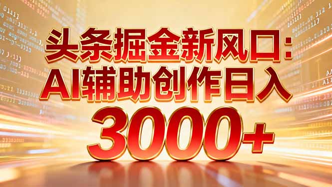 头条掘金新风口：AI辅助创作日入3000+，矩阵玩法当天启动隔天见效网创-网赚-电商-tk-出海-AI-抖音-快手-小红书-视频号-玩法-创业-小程序-公众号-私域-s粉网创智库