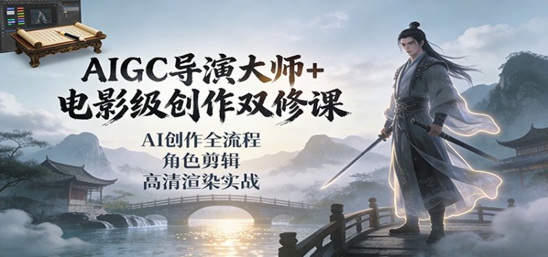 AIGC导演大师+电影级创作双修课：AI创作全流程、角色剪辑、高清渲染实战网创-网赚-电商-tk-出海-AI-抖音-快手-小红书-视频号-玩法-创业-小程序-公众号-私域-s粉网创智库