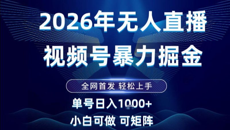2026最新视频号无人直播掘金，全网首发，小白可以玩，长期稳定日入1k+【揭秘】网创-网赚-电商-tk-出海-AI-抖音-快手-小红书-视频号-玩法-创业-小程序-公众号-私域-s粉网创智库