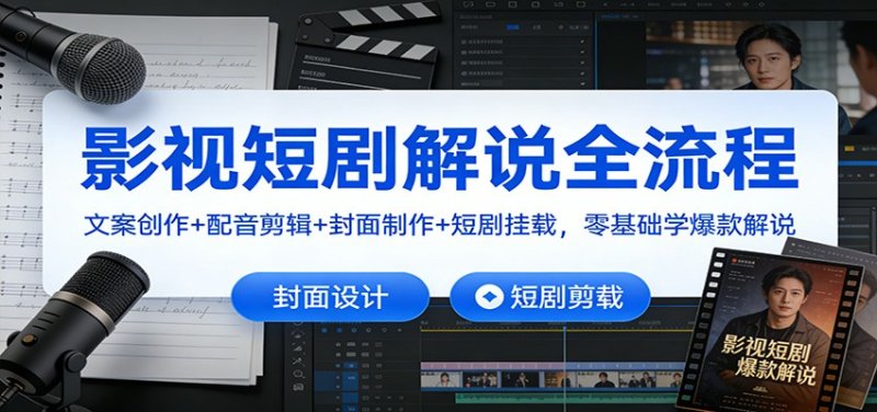 影视短剧解说全流程：文案创作+配音剪辑+封面制作+短剧挂载，零基础学爆款解说网创-网赚-电商-tk-出海-AI-抖音-快手-小红书-视频号-玩法-创业-小程序-公众号-私域-s粉网创智库