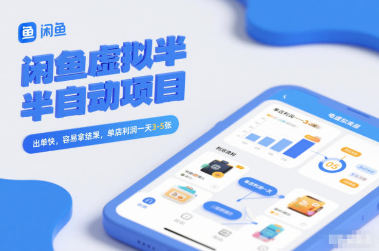 闲鱼虚拟半自动项目，出单快，容易拿结果，单店利润一天3-5张网创-网赚-电商-tk-出海-AI-抖音-快手-小红书-视频号-玩法-创业-小程序-公众号-私域-s粉网创智库