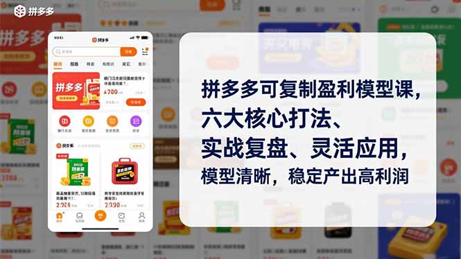 拼多多可复制盈利模型课，六大核心打法、实战复盘、灵活应用，模型清晰，稳定产出高利润网创-网赚-电商-tk-出海-AI-抖音-快手-小红书-视频号-玩法-创业-小程序-公众号-私域-s粉网创智库