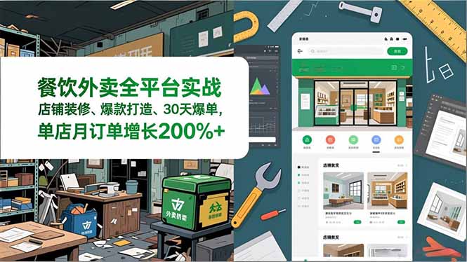 餐饮外卖全平台实战，店铺装修、爆款打造、30天爆单，手把手教学，单店月订单增长200%+网创-网赚-电商-tk-出海-AI-抖音-快手-小红书-视频号-玩法-创业-小程序-公众号-私域-s粉网创智库