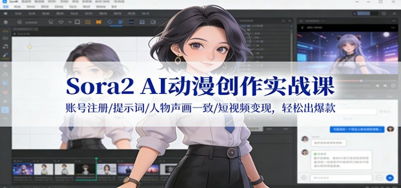 Sora2 AI动漫创作实战课:账号注册/提示词/人物声画一致/短视频变现,轻松出爆款网创-网赚-电商-tk-出海-AI-抖音-快手-小红书-视频号-玩法-创业-小程序-公众号-私域-s粉网创智库