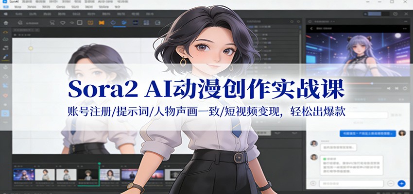 Sora2 AI动漫创作实战课:账号注册/提示词/人物声画一致/短视频变现,轻松出爆款 - 网创智库网创-网赚-电商-tk-出海-AI-抖音-快手-小红书-视频号-玩法-创业-小程序-公众号-私域-s粉网创智库