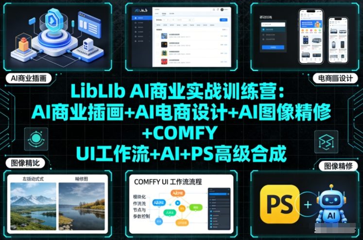 LibLIb AI商业实战训练营:AI商业插画+AI电商设计+AI图像精修+COMFY UI工作流+AI+PS高级合成网创-网赚-电商-tk-出海-AI-抖音-快手-小红书-视频号-玩法-创业-小程序-公众号-私域-s粉网创智库
