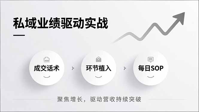 私域业绩驱动实战，成交话术、环节植入、每日SOP，聚焦增长，驱动营收持续突破网创-网赚-电商-tk-出海-AI-抖音-快手-小红书-视频号-玩法-创业-小程序-公众号-私域-s粉网创智库