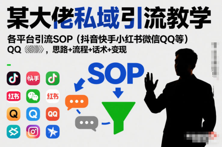 某大佬私域引流教学,各平台引流SOP(抖音快手小红书微信QQ等),思路+流程+话术+变现网创-网赚-电商-tk-出海-AI-抖音-快手-小红书-视频号-玩法-创业-小程序-公众号-私域-s粉网创智库