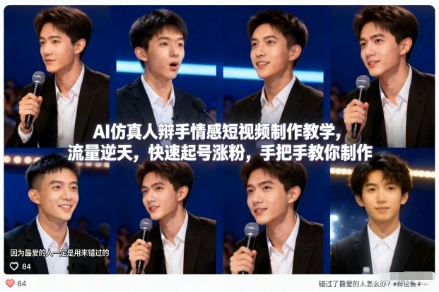 AI仿真人辩手情感短视频制作教学，流量逆天，快速起号涨粉，手把手教你制作网创-网赚-电商-tk-出海-AI-抖音-快手-小红书-视频号-玩法-创业-小程序-公众号-私域-s粉网创智库