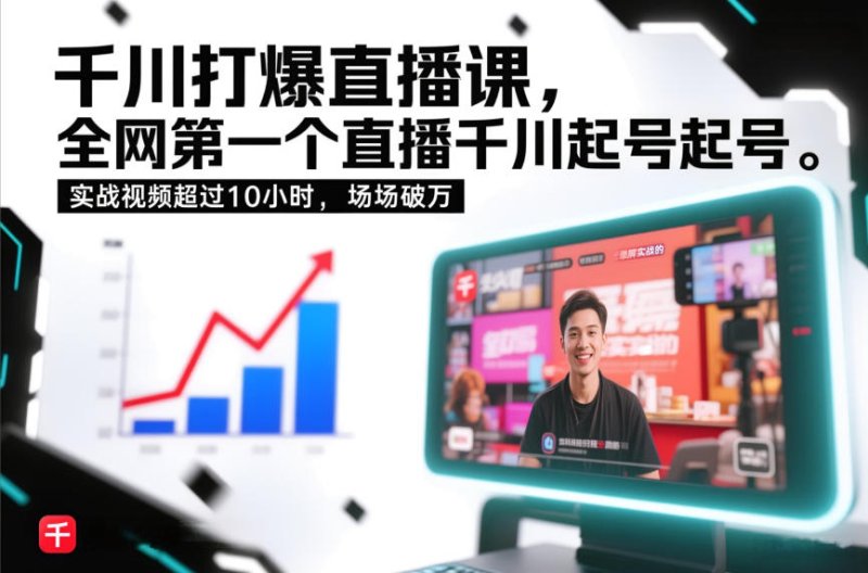 千川打爆直播课，全网第一个直播千川起号录屏实战的，实战视频超过10小时，场场破万网创-网赚-电商-tk-出海-AI-抖音-快手-小红书-视频号-玩法-创业-小程序-公众号-私域-s粉网创智库