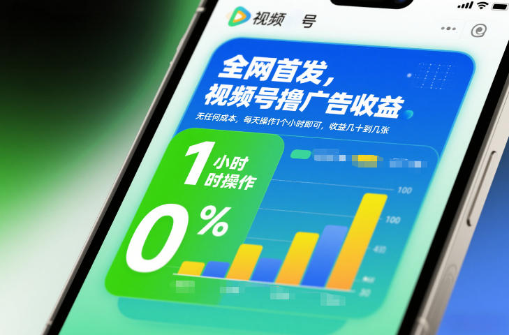 全网首发，视频号撸广告收益，无任何成本，每天操作1个小时即可，收益几十到几张网创-网赚-电商-tk-出海-AI-抖音-快手-小红书-视频号-玩法-创业-小程序-公众号-私域-s粉网创智库