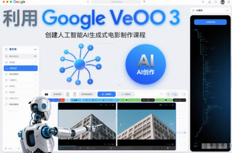 利l用Google Veo 3创建人工智能AI生成式电影制作课程，使用人工智能的力量创建令人惊叹的视频网创-网赚-电商-tk-出海-AI-抖音-快手-小红书-视频号-玩法-创业-小程序-公众号-私域-s粉网创智库