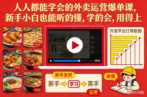 人人都能学会的外卖运营爆单课，新手小白也能听的懂，学的会，用得上网创-网赚-电商-tk-出海-AI-抖音-快手-小红书-视频号-玩法-创业-小程序-公众号-私域-s粉网创智库