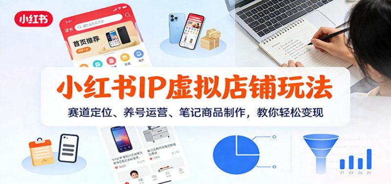 小红书IP虚拟店铺玩法，赛道定位、养号运营、笔记商品制作，教你轻松变现网创-网赚-电商-tk-出海-AI-抖音-快手-小红书-视频号-玩法-创业-小程序-公众号-私域-s粉网创智库