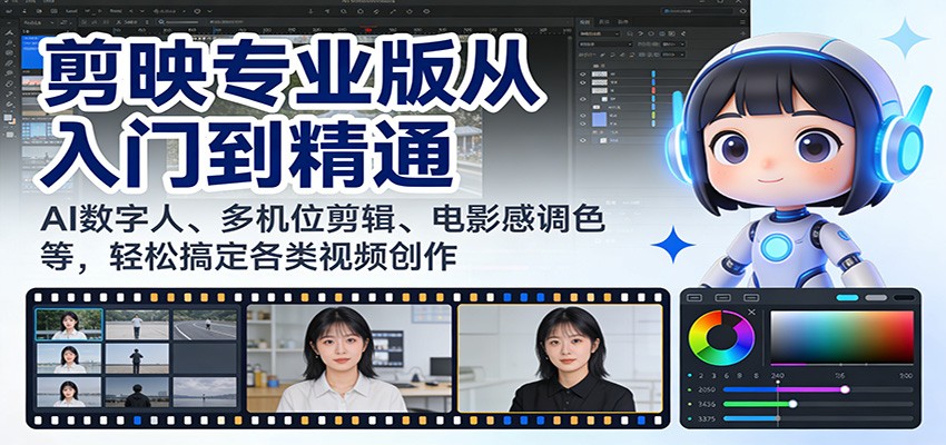 剪映专业版从入门到精通：AI数字人、多机位剪辑、电影感调色等，轻松搞定各类视频创作 - 网创智库网创-网赚-电商-tk-出海-AI-抖音-快手-小红书-视频号-玩法-创业-小程序-公众号-私域-s粉网创智库