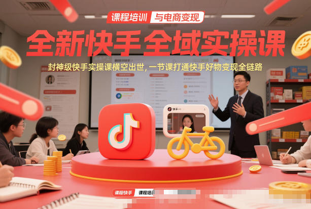 全新快手全域实操课，封神级快手实操课横空出世，一节课打通快手好物变现全链路网创-网赚-电商-tk-出海-AI-抖音-快手-小红书-视频号-玩法-创业-小程序-公众号-私域-s粉网创智库