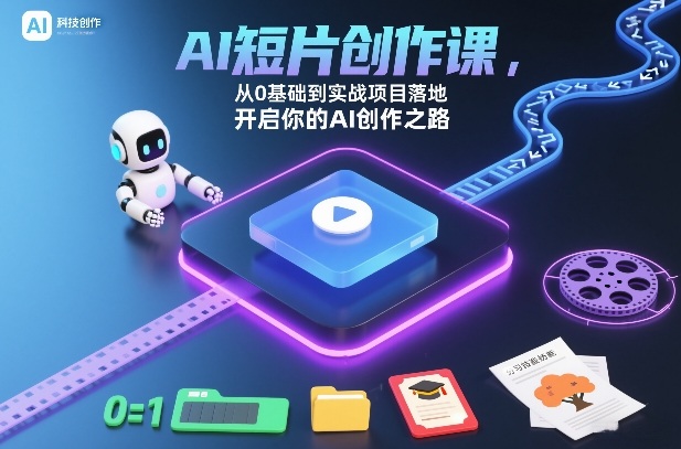 AI短片创作课，从0基础到实战项目落地，开启你的AI创作之路网创-网赚-电商-tk-出海-AI-抖音-快手-小红书-视频号-玩法-创业-小程序-公众号-私域-s粉网创智库