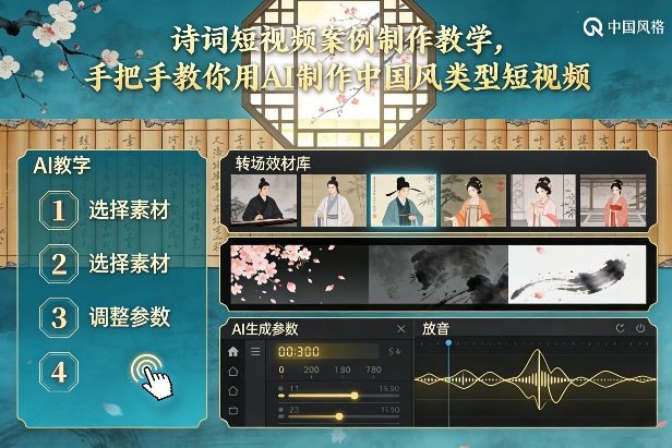 古诗词短视频案例制作教学，手把手教你用AI制作中国风类型短视频网创-网赚-电商-tk-出海-AI-抖音-快手-小红书-视频号-玩法-创业-小程序-公众号-私域-s粉网创智库