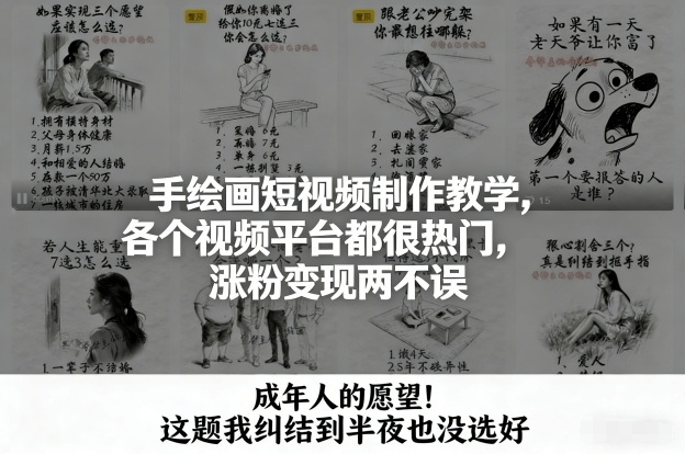 手绘画短视频制作教学,各个视频平台都很热门,涨粉变现两不误网创-网赚-电商-tk-出海-AI-抖音-快手-小红书-视频号-玩法-创业-小程序-公众号-私域-s粉网创智库