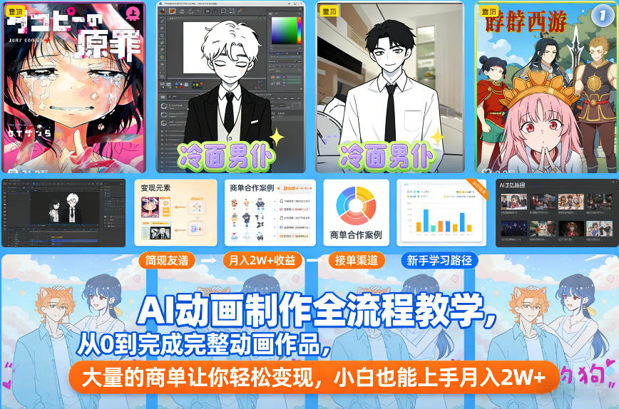 AI动画制作全流程教学，从0到完成完整动画作品，大量的商单让你轻松变现，小白也能上手月入2W+ - 网创智库网创-网赚-电商-tk-出海-AI-抖音-快手-小红书-视频号-玩法-创业-小程序-公众号-私域-s粉网创智库