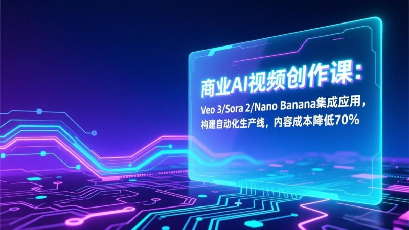 商业AI视频创作课：Veo 3/Sora 2/Nano Banana集成应用，构建自动化生产线，内容成本降低70%网创-网赚-电商-tk-出海-AI-抖音-快手-小红书-视频号-玩法-创业-小程序-公众号-私域-s粉网创智库
