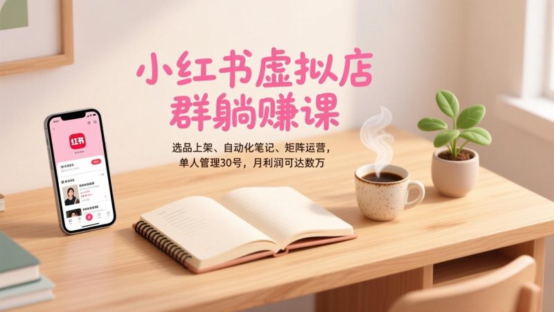 小红书虚拟店群躺赚课，选品上架、自动化笔记、矩阵运营，单人管理30号，月利润可达数万网创-网赚-电商-tk-出海-AI-抖音-快手-小红书-视频号-玩法-创业-小程序-公众号-私域-s粉网创智库