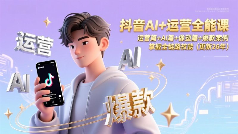 抖音AI+运营全能课，运营篇+AI篇+像塑篇+爆款案例，掌握全链路技能(更新26年网创-网赚-电商-tk-出海-AI-抖音-快手-小红书-视频号-玩法-创业-小程序-公众号-私域-s粉网创智库