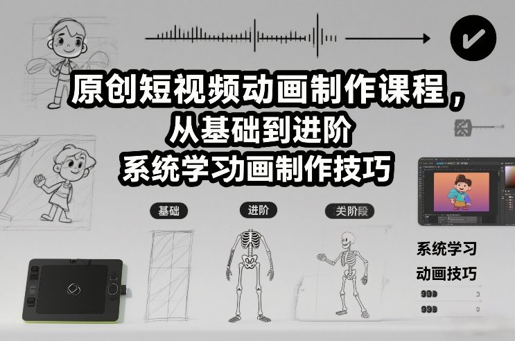 原创短视频动画制作课程，从基础到进阶，系统学习动画制作技巧网创-网赚-电商-tk-出海-AI-抖音-快手-小红书-视频号-玩法-创业-小程序-公众号-私域-s粉网创智库
