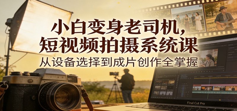 小白变身老司机，短视频拍摄系统课，从设备选择到成片创作全掌握网创-网赚-电商-tk-出海-AI-抖音-快手-小红书-视频号-玩法-创业-小程序-公众号-私域-s粉网创智库
