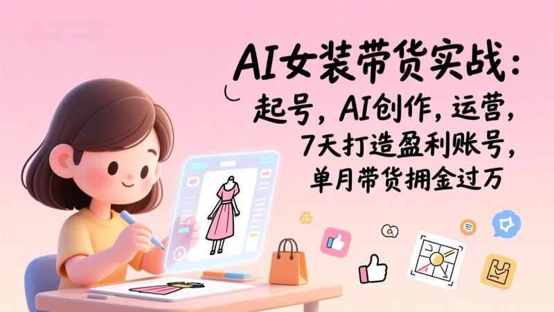 AI女装带货实战：起号，AI创作，运营，7天打造盈利账号，单月带货佣金过万网创-网赚-电商-tk-出海-AI-抖音-快手-小红书-视频号-玩法-创业-小程序-公众号-私域-s粉网创智库