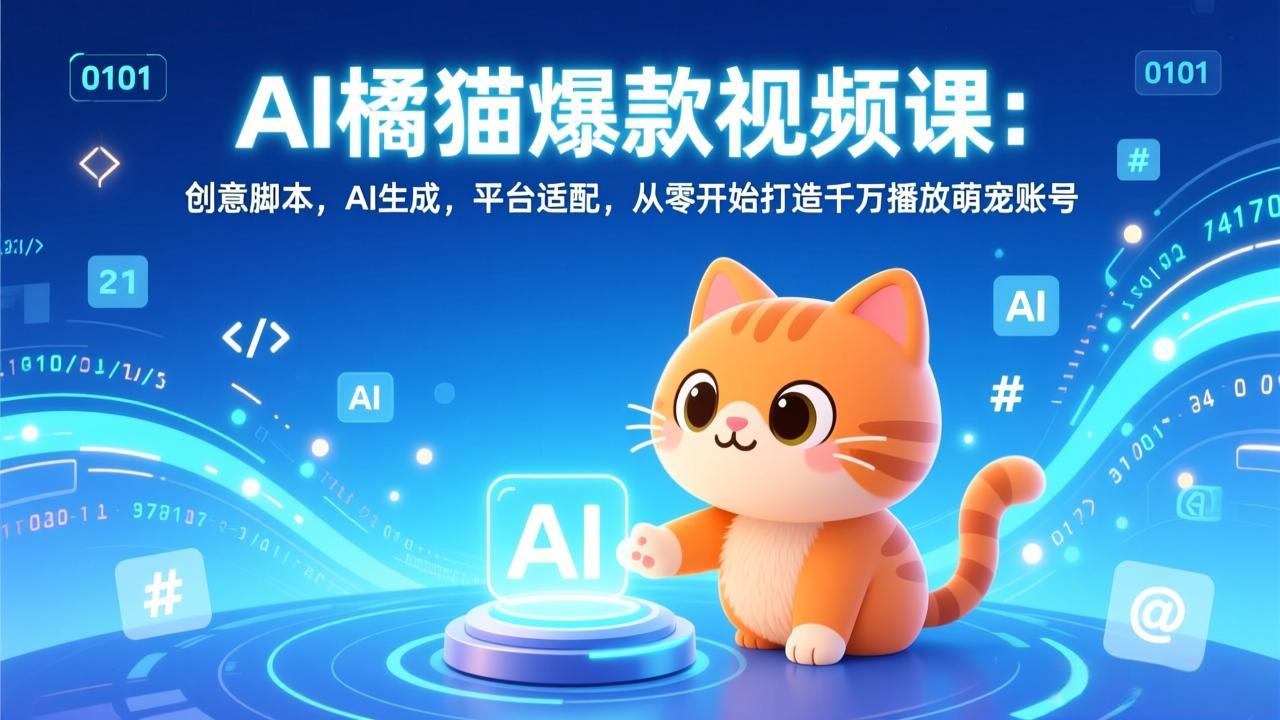 AI橘猫爆款视频课：创意脚本，AI生成，平台适配，从零开始打造千万播放萌宠账号 - 网创智库网创-网赚-电商-tk-出海-AI-抖音-快手-小红书-视频号-玩法-创业-小程序-公众号-私域-s粉网创智库