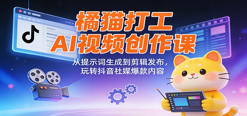 橘猫打工AI视频创作课：从提示词生成到剪辑发布，玩转抖音社媒爆款内容 - 网创智库网创-网赚-电商-tk-出海-AI-抖音-快手-小红书-视频号-玩法-创业-小程序-公众号-私域-s粉网创智库